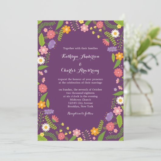 Invitation Mariage rustique de floraison de jardin de cadre (Debout devant)