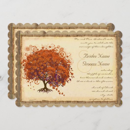 Invitation Mariage Rustique de Forêt de Grange en Bois de Feu (Devant / Derrière)