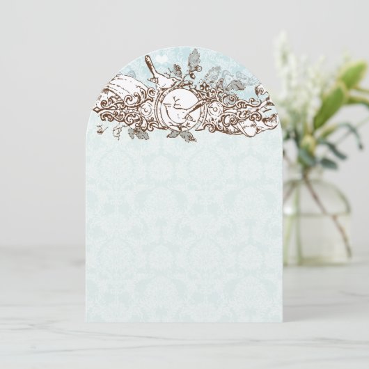 Invitation Mariage rustique de forêt de menthe arbre chêne dé (Debout devant)