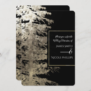 Invitation Mariage rustique de forêt d'or et de pin fascinant