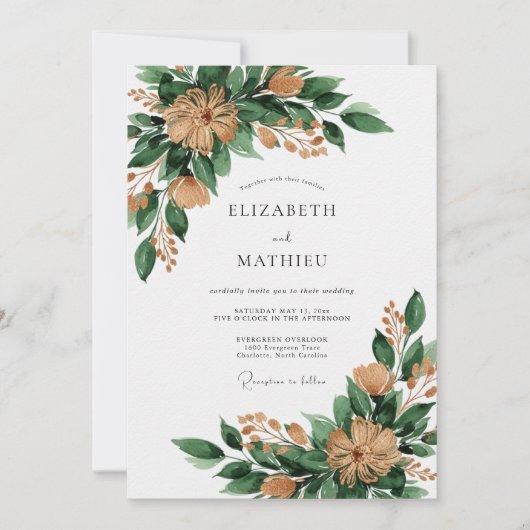 Invitation Mariage rustique de forêt vert émeraude (Devant)