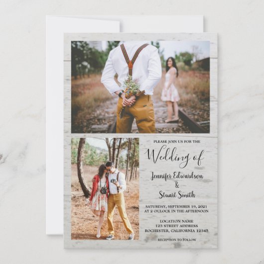 Invitation Mariage rustique de la grange en bois photo collag (Devant)