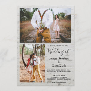 Invitation Mariage rustique de la grange en bois photo collag