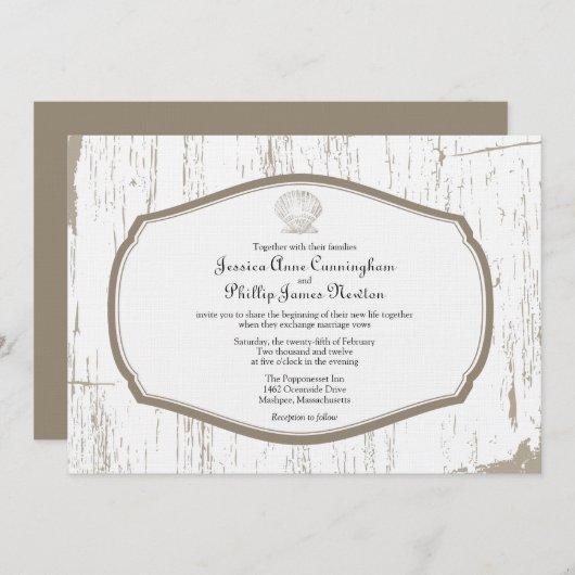 Invitation Mariage rustique de la plage de Shell (Devant / Derrière)