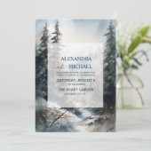 Invitation Mariage rustique de l'arbre de pin aquarelle (Debout devant)