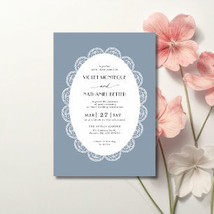 Invitation Mariage rustique de l'argent ancien bleu poussiére