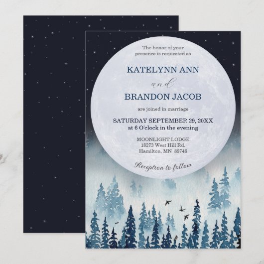 Invitation Mariage rustique de minuit (Devant / Derrière)