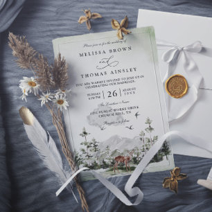 Invitation Mariage Rustique de Montagne de Cerfs d'Arbres de