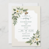 Invitation Mariage rustique de Noël en hiver avec des roses (Devant)