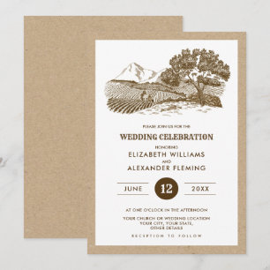 Invitation Mariage rustique de papier Kraft à crosse