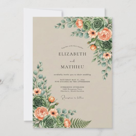 Invitation Mariage rustique de pêche dans le désert (Devant)