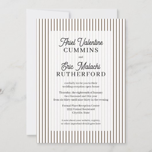 Invitation Mariage rustique de style campagnard rayé brun cou (Devant)