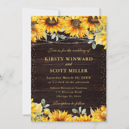 Invitation Mariage Rustique de tournesol aquarelle (Devant)