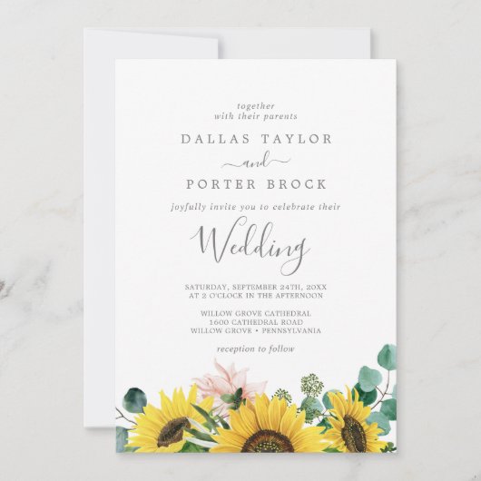 Invitation Mariage rustique de tournesol Eucalyptus (Devant)