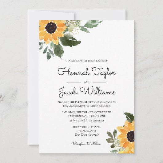 Invitation Mariage rustique de tournesol Eucalyptus (Devant)