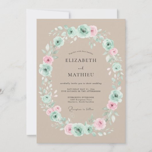 Invitation Mariage rustique délicat beige (Devant)