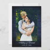 Invitation Mariage rustique dentelle florale bleu bois photo (Dos)