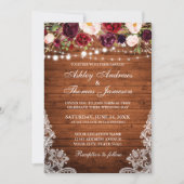 Invitation Mariage rustique dentelle florale en bois photo (Devant)