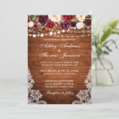 Invitation Mariage rustique dentelle florale en bois photo (Debout devant)