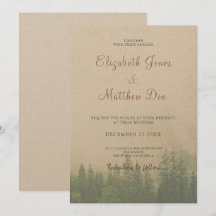 Invitation Mariage rustique des pins de forêt et de montagne