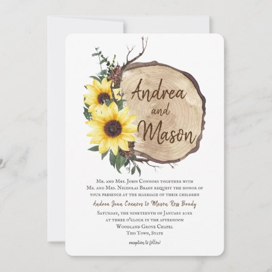 Invitation Mariage rustique des Tournesols de automne (Devant)