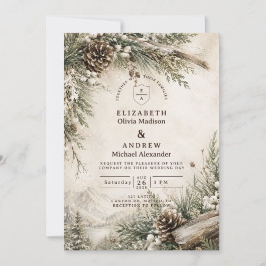 Invitation Mariage Rustique d'Hiver (Devant)