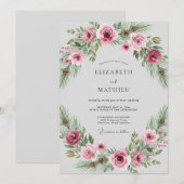 Invitation Mariage rustique d'hiver au plum (Devant / Derrière)