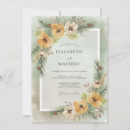 Invitation Mariage Rustique d'Hiver au Vert Pin (Devant)