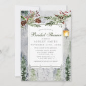 Invitation Mariage Rustique d'Hiver avec Lanterne et Pins (Devant)