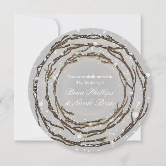 Invitation Mariage rustique d'hiver Branches & Neige de campa (Devant)