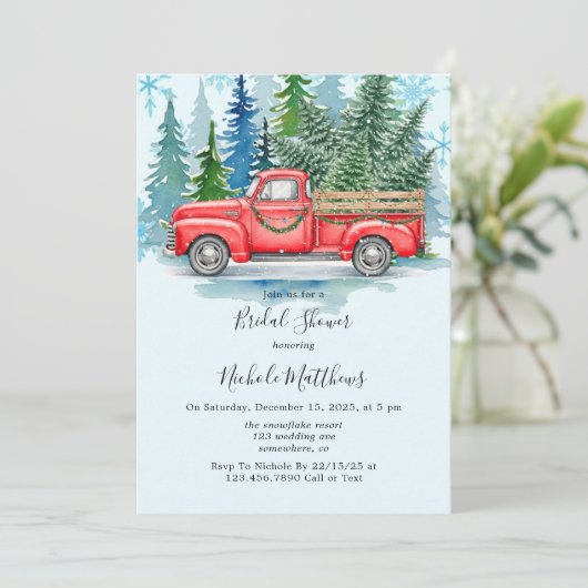 Invitation Mariage rustique d'hiver dans un camion, douche de (Debout devant)