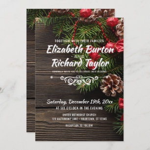 Invitation Mariage rustique d'hiver de guirlande de pin de