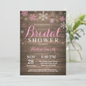 Invitation Mariage Rustique d'Hiver Flocon de Neige Rose (Debout devant)