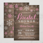 Invitation Mariage Rustique d'Hiver Flocon de Neige Rose (Devant / Derrière)