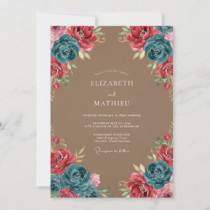 Invitation Mariage rustique distinctif sarcelle