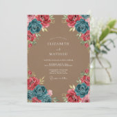 Invitation Mariage rustique distinctif sarcelle (Debout devant)
