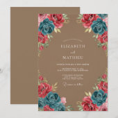 Invitation Mariage rustique distinctif sarcelle (Devant / Derrière)