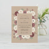 Invitation Mariage rustique distingué bordeaux (Debout devant)