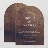 Invitation Mariage rustique élégant avec texture de bois grai (Devant / Derrière)