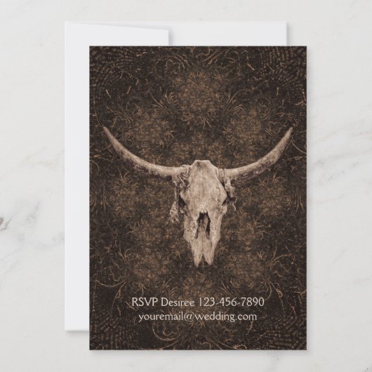 Invitation Mariage rustique élégant Brown Western Bull Skull (Dos)