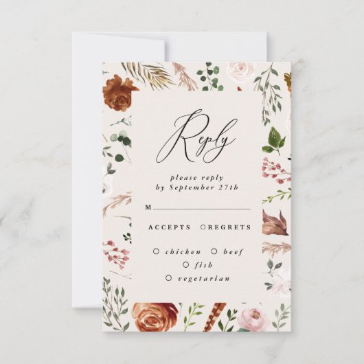 Invitation mariage rustique élégant floral cerf en terre cuit (Devant)