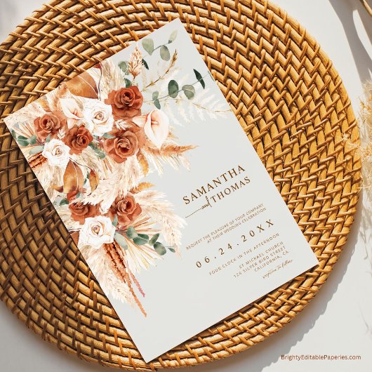 Invitation Mariage rustique élégant moderne avec fleurs en te