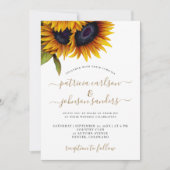 Invitation Mariage rustique élégant tournesol or script doré (Devant)