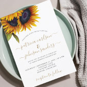 Invitation Mariage rustique élégant tournesol or script doré