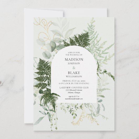 Invitation Mariage rustique Elegant Wild Forest Fern Verdure (Devant)