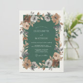 Invitation Mariage Rustique Émeraude Feuillu (Debout devant)