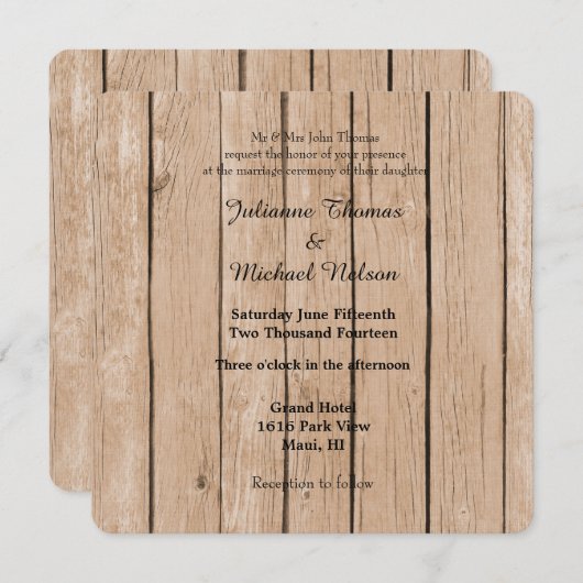 Invitation Mariage rustique en bois (Devant / Derrière)