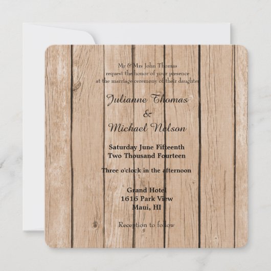 Invitation Mariage rustique en bois (Devant)