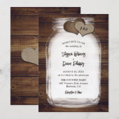 Invitation Mariage Rustique en Bois avec Pot Mason et Cœurs d (Devant / Derrière)