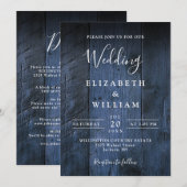 Invitation Mariage Rustique en Bois Bleu Tout Compris (Devant / Derrière)